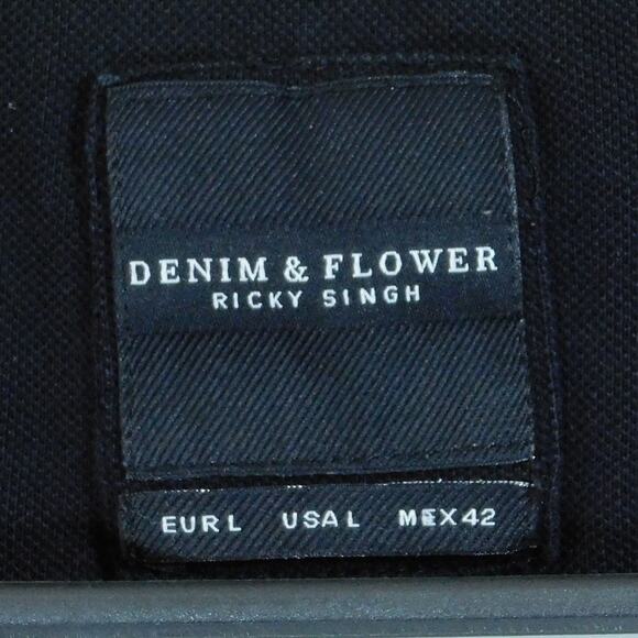 Denim & Flower Quarter Zip Polo Shirt Size L Black Neon Green Ricky Singh - Picture 3 of 4